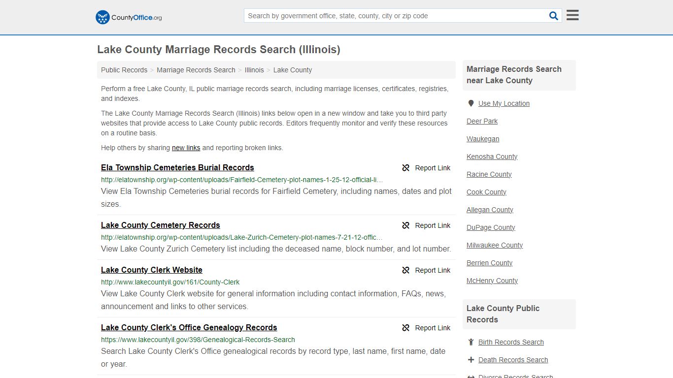 Marriage Records Search - Lake County, IL (Marriage Licenses ...